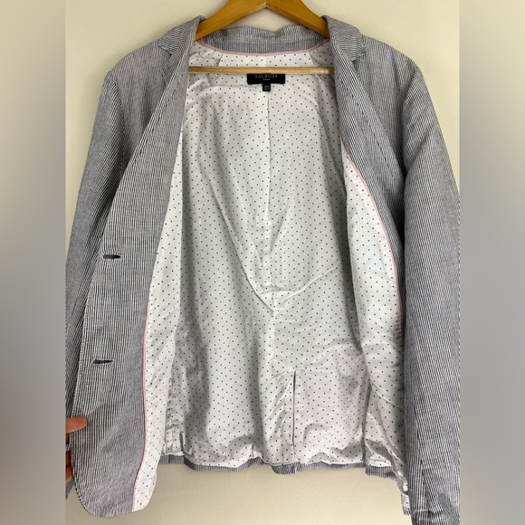 Talbots Blazer Women's 22W White Blue Striped Seersucker Linen Cotton Jacket - Picture 7 of 9